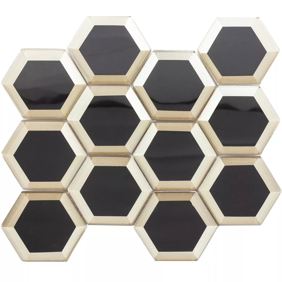 Mosaico de Cristal Arnold Hexagonales Negro Oro