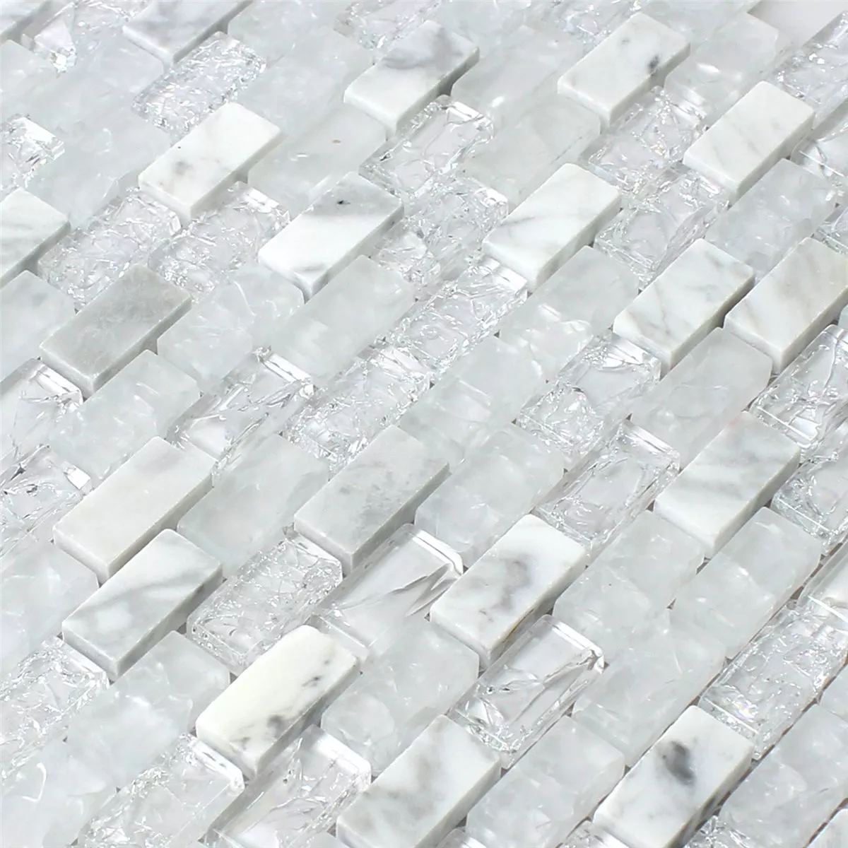 Muestra Azulejos De Mosaico Cristal Piedra Natural Roto Blanco Efecto Brick