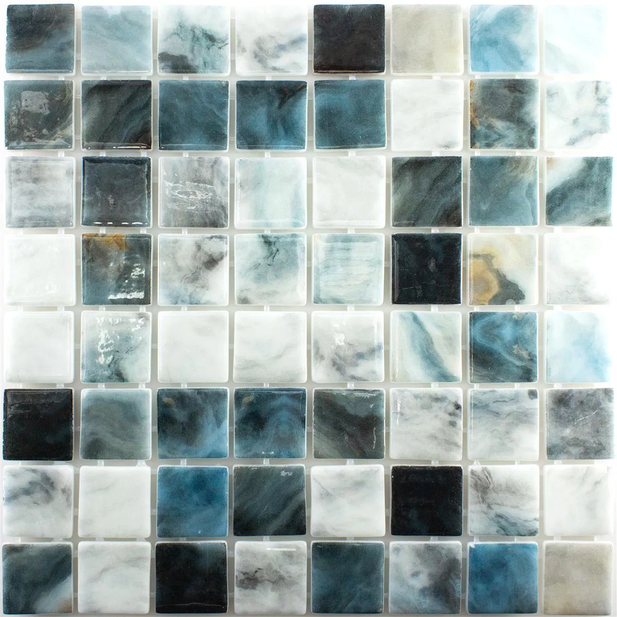 Vidrio Piscina Mosaico Baltic Azul Gris 38x38mm