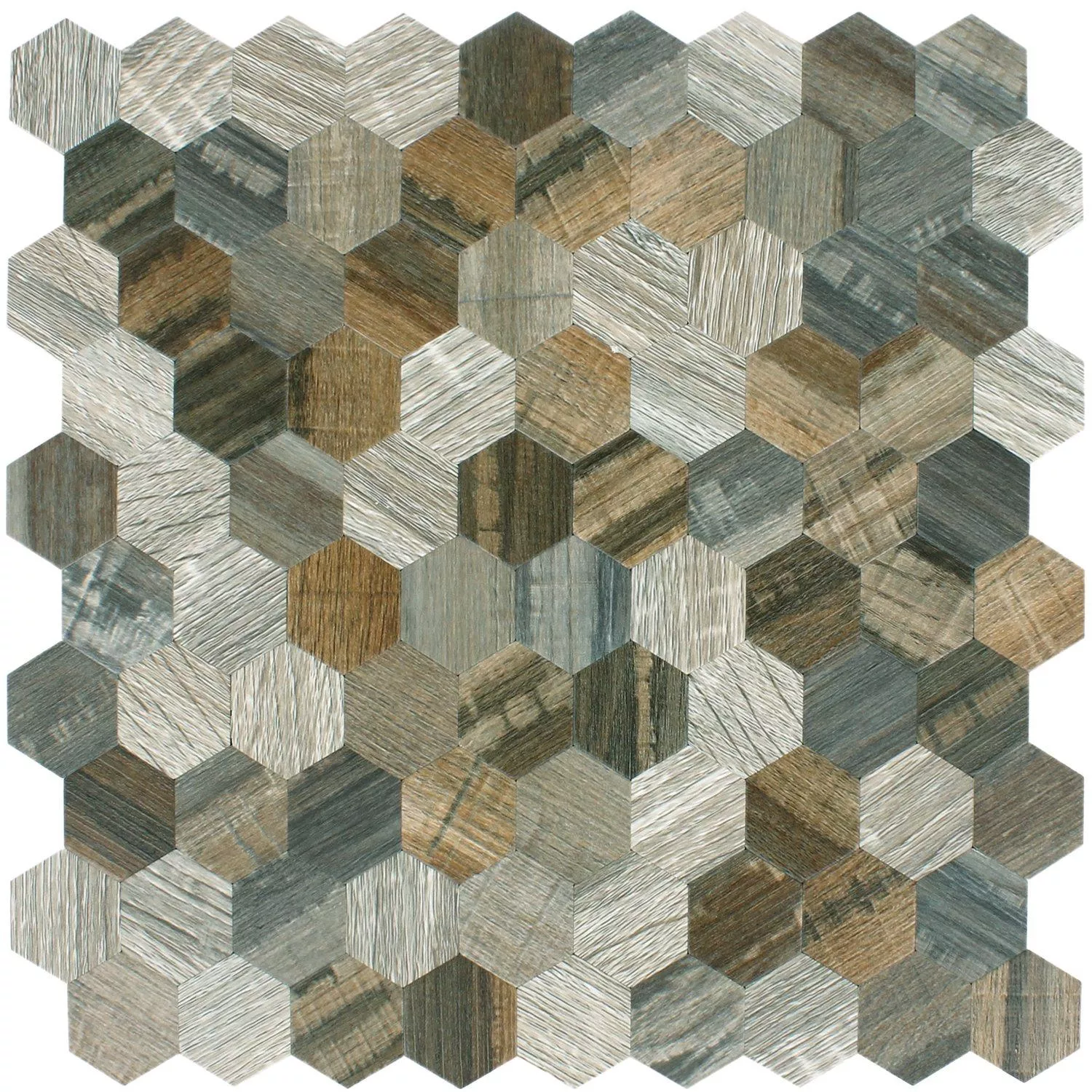 Muestra Azulejos De Mosaico Aspecto De Madera Metal Hexagonales Autoadhesivo Morelia