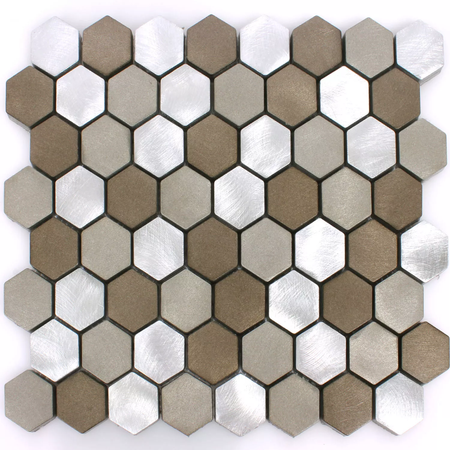 Azulejos De Mosaico Auminio Apache Hexagonales Marrón Plateado