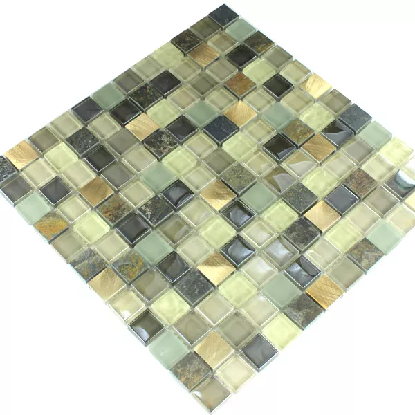 Azulejos De Mosaico Cristal Acero Inoxidable Metal Cuarcita