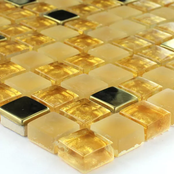Muestra Azulejos De Mosaico Cristal Acero Inoxidable Oro