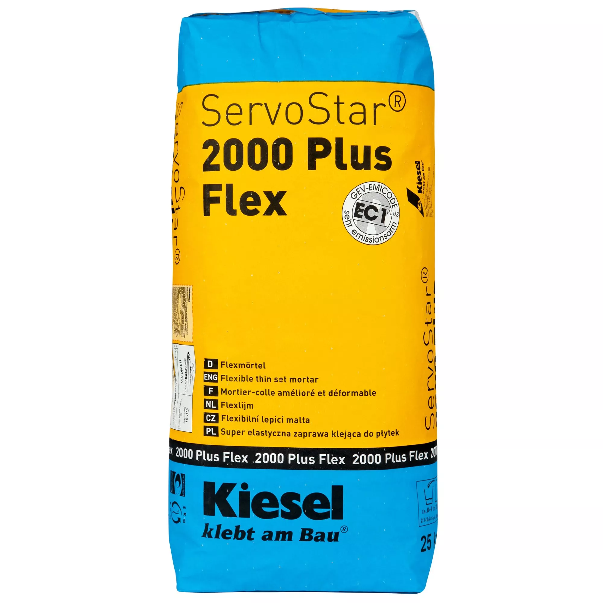 Adhesivo para baldosas Kiesel Servostar 2000 - Mortero de capa fina cementoso flexible y plastificado (25KG)