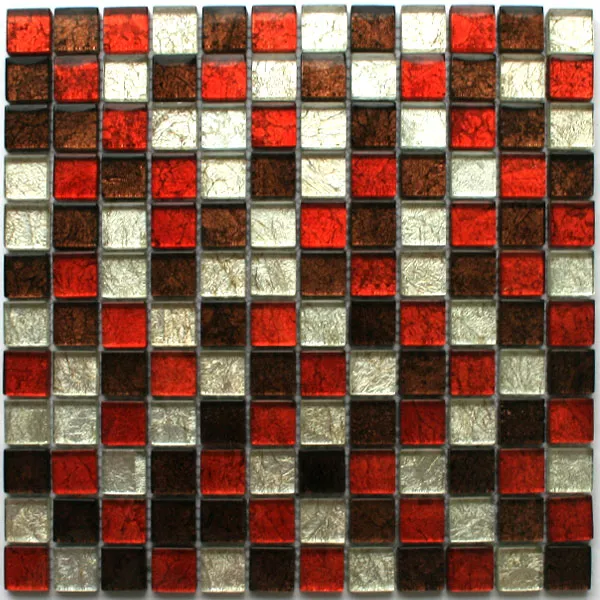 Mosaico De Cristal Azulejos 23x23x8mm Rojo Marrón Plateado Metal