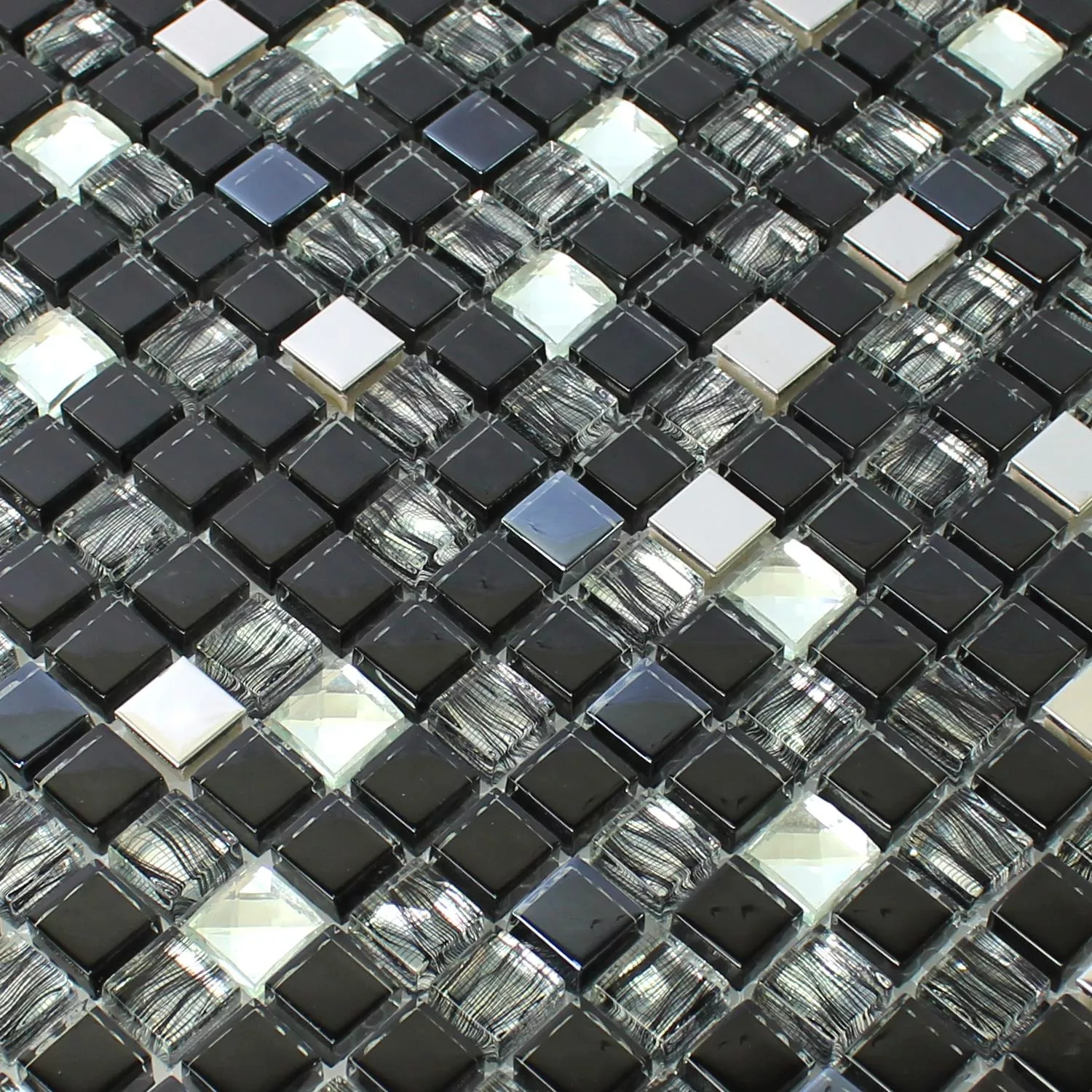Muestra Azulejos De Mosaico Cristal Acero Inoxidable Malaya Negro Cuadrado 