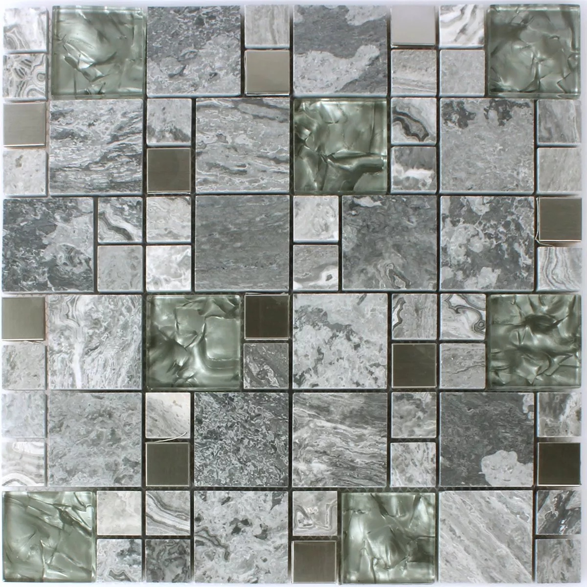 Muestra Azulejos De Mosaico Metal Cristal Piedra Natural Mezcla Gris Plateado