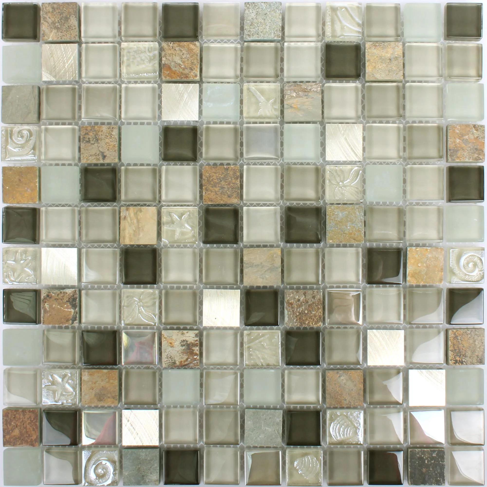 Muestra Azulejos De Mosaico Piedra Natural Cristal Metal Mezcla Lockhart