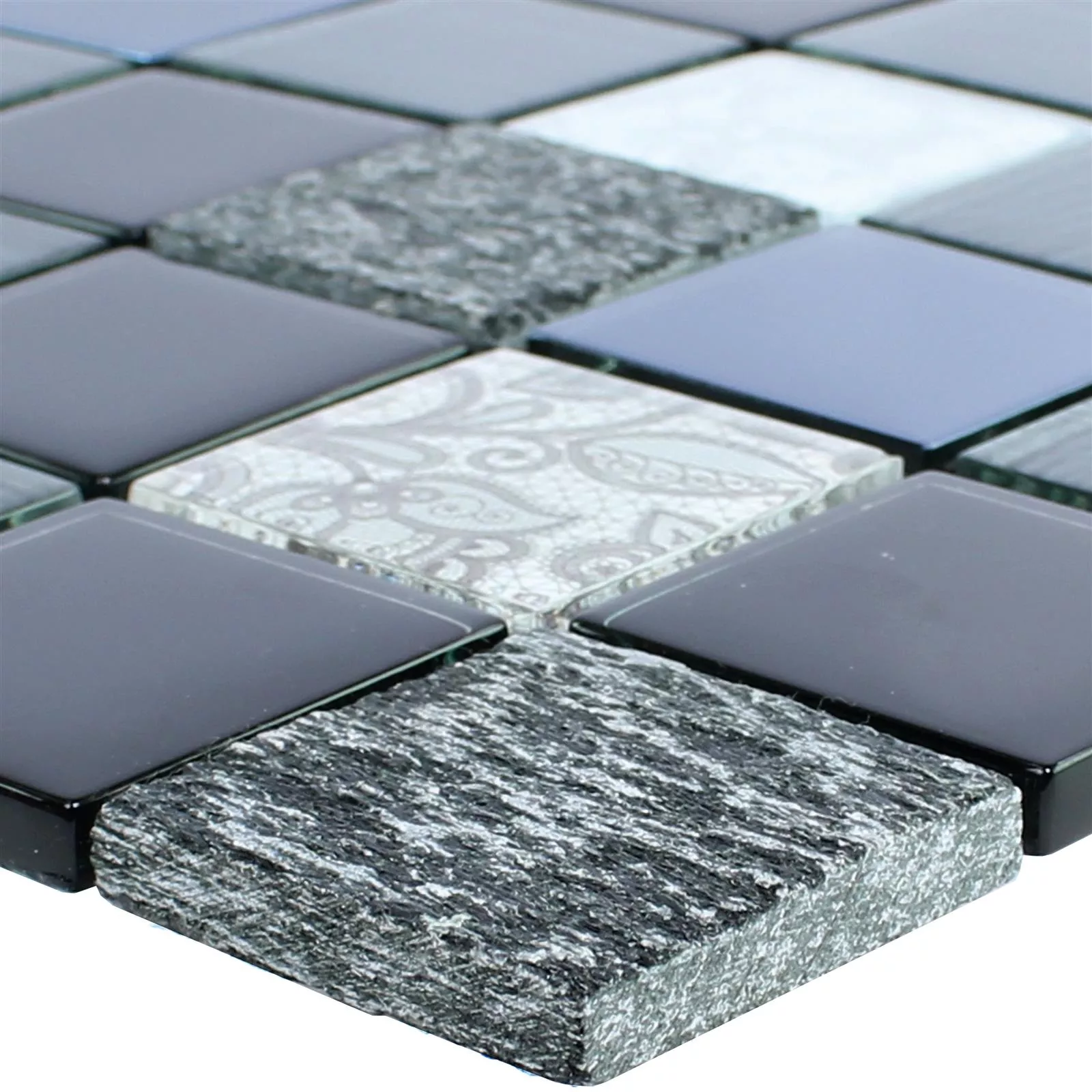 Vidrio Piedra Natural Mosaico Triopetra Negro Gris Blanco