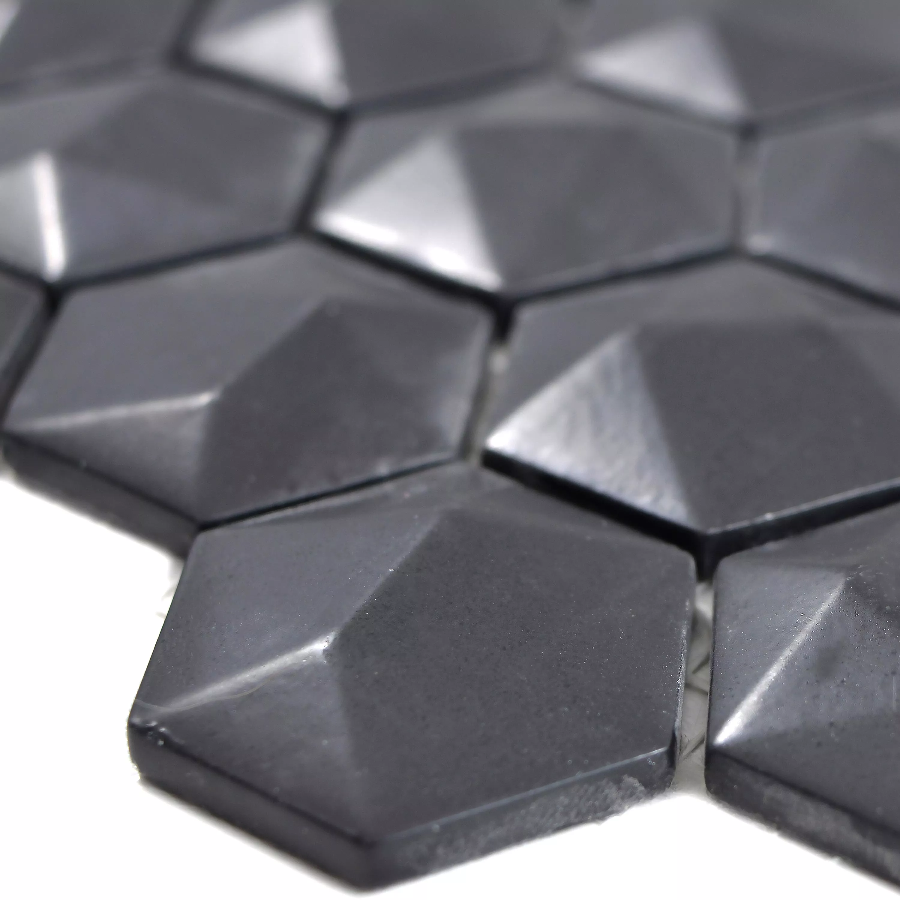 Muestra Mosaico De Cristal Azulejos Benevento Hexagonales 3D Negro