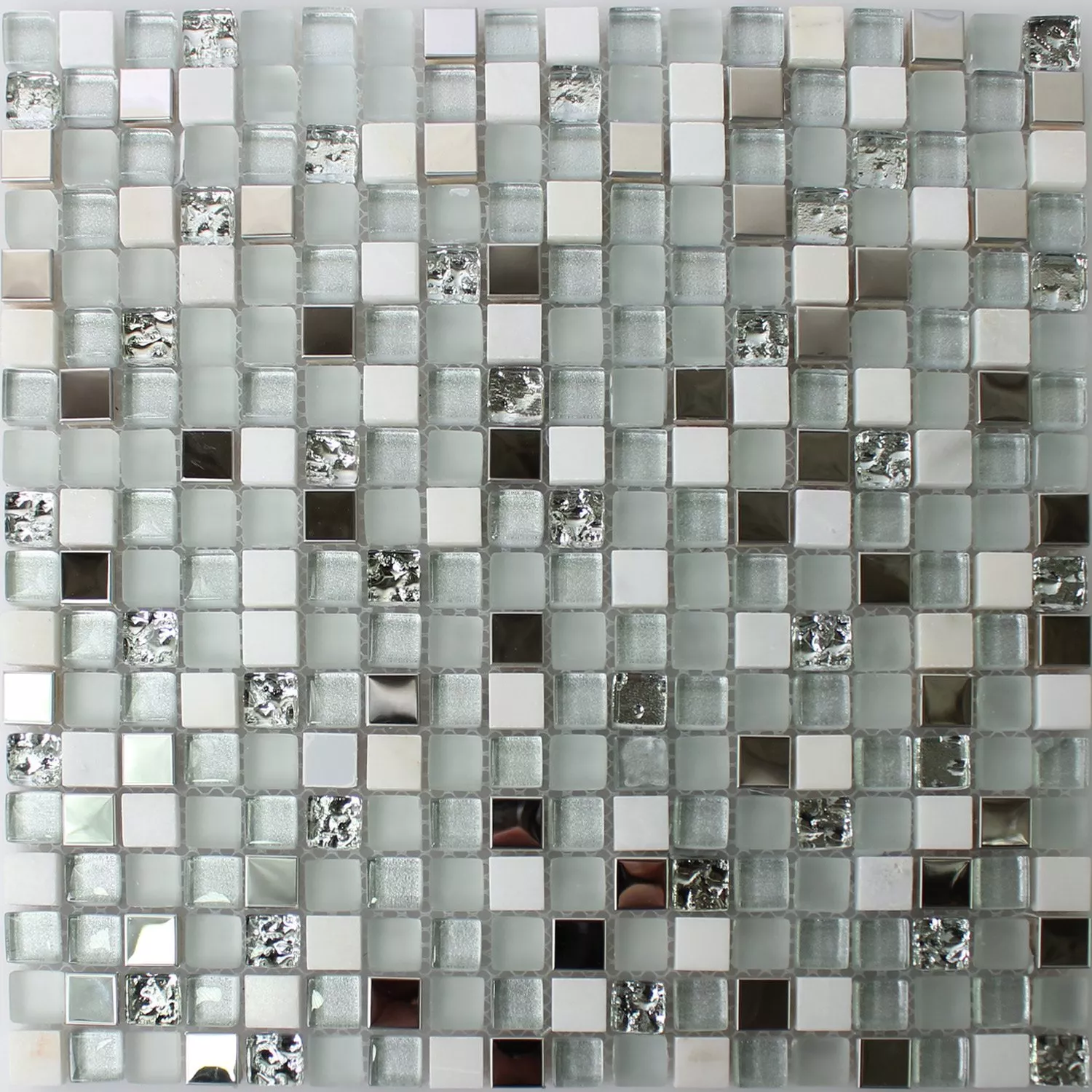 Azulejos De Mosaico Cristal Acero Inoxidable Piedra Natural Blanco Plateado