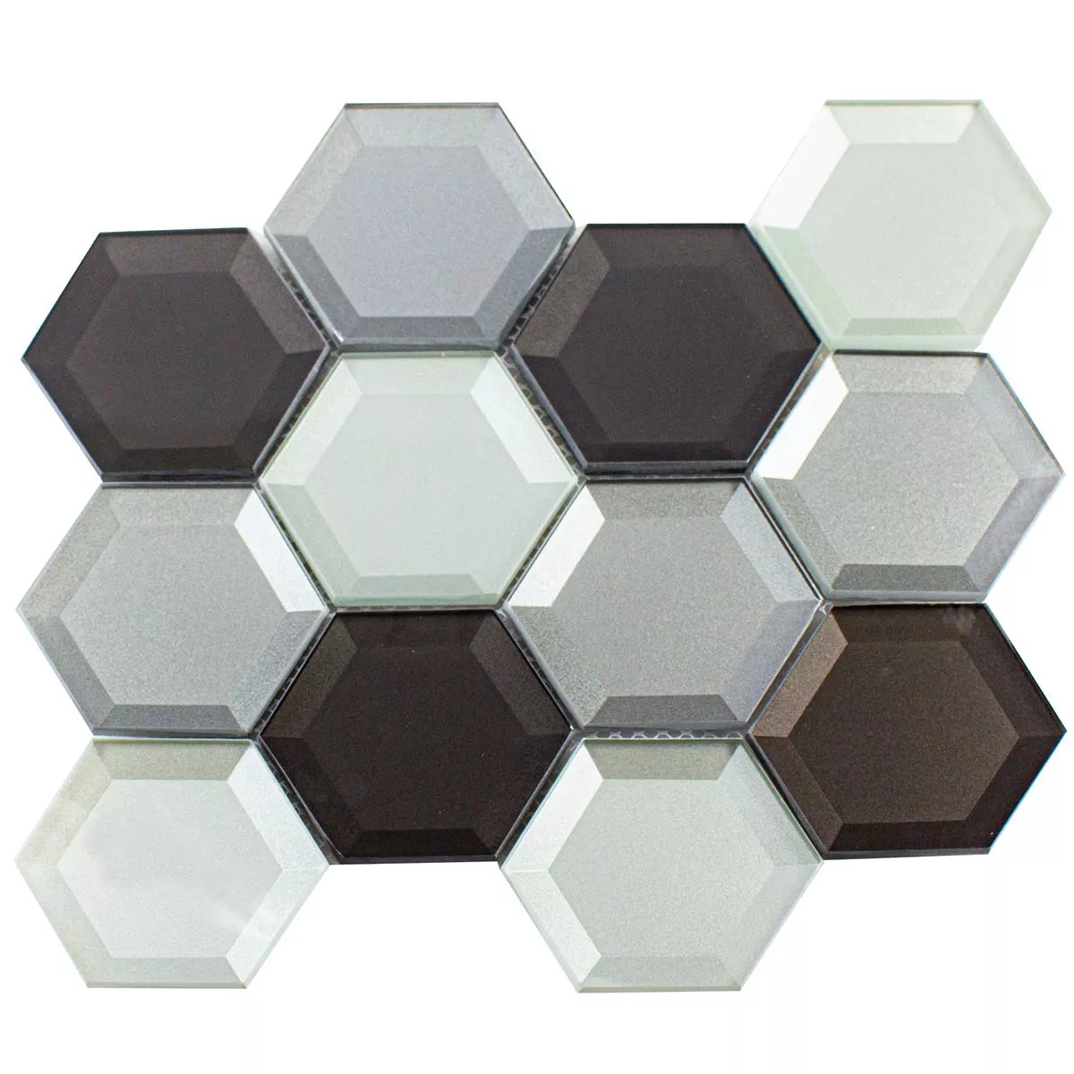 Mosaico de Cristal Melfort Hexagonales Marrón Plateado Turquesa