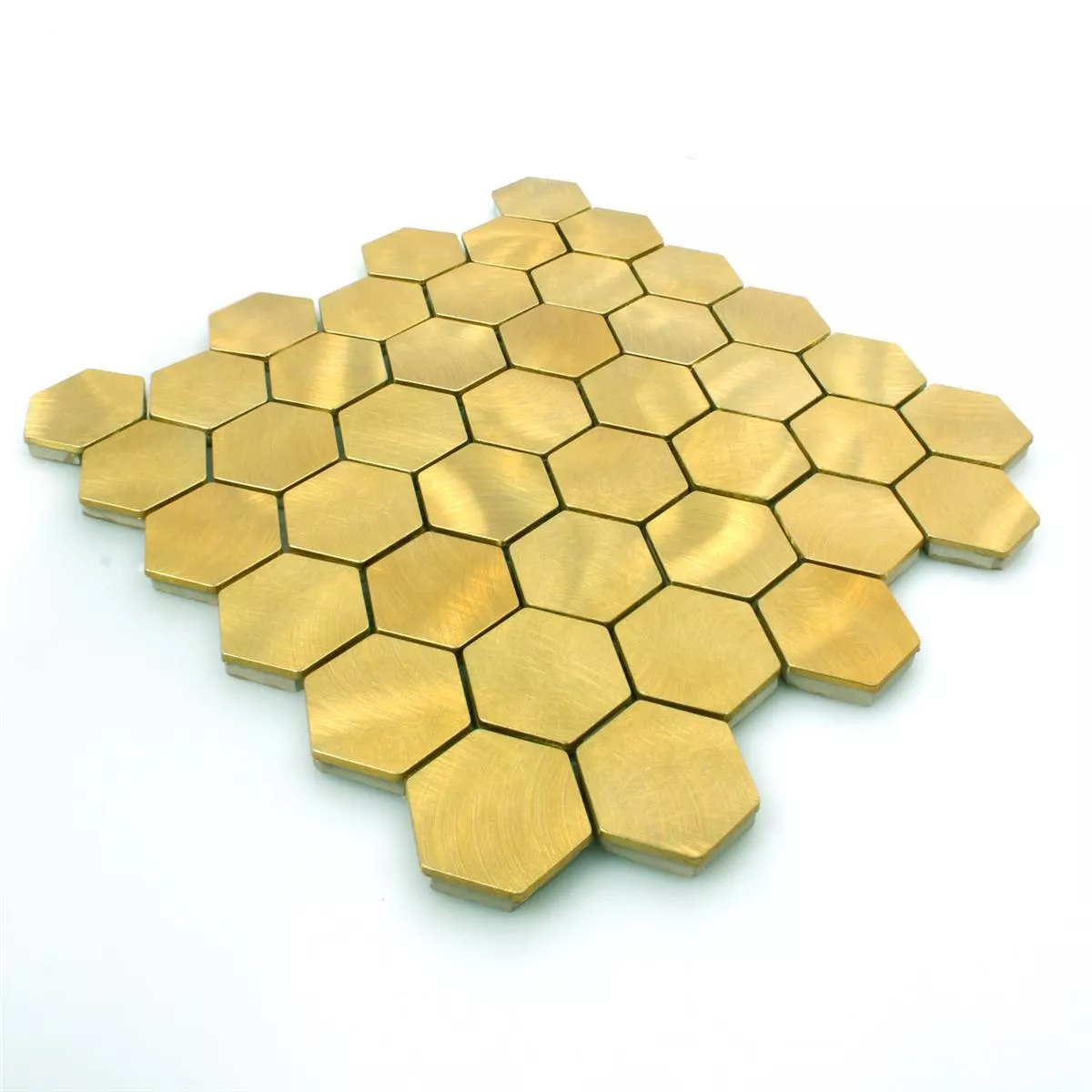 Muestra Azulejos De Mosaico Auminio Manhatten Hexagonales Oro