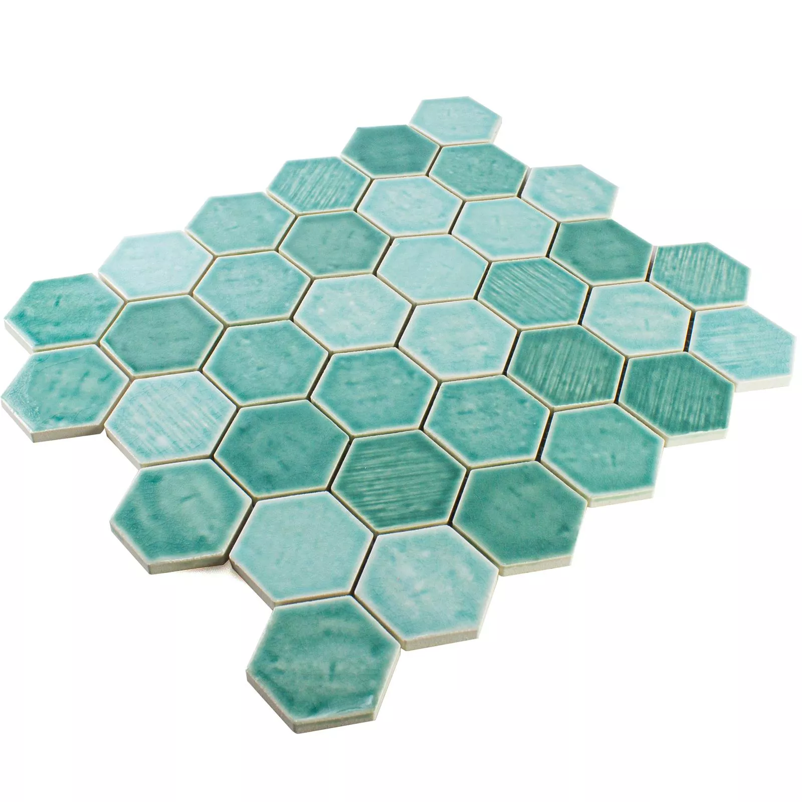 Muestra Cerámica Azulejos De Mosaico Roseburg Hexagonales Brillante Turquesa