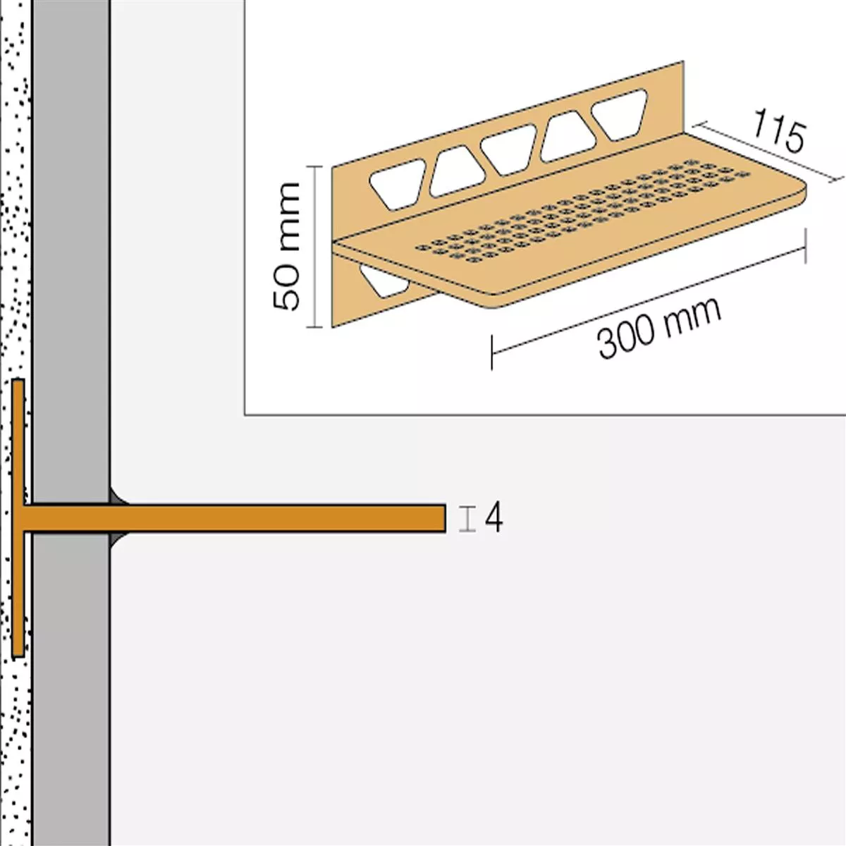 Estante de ducha estante de pared Schlüter rectángulo 30x11,5cm blanco floral