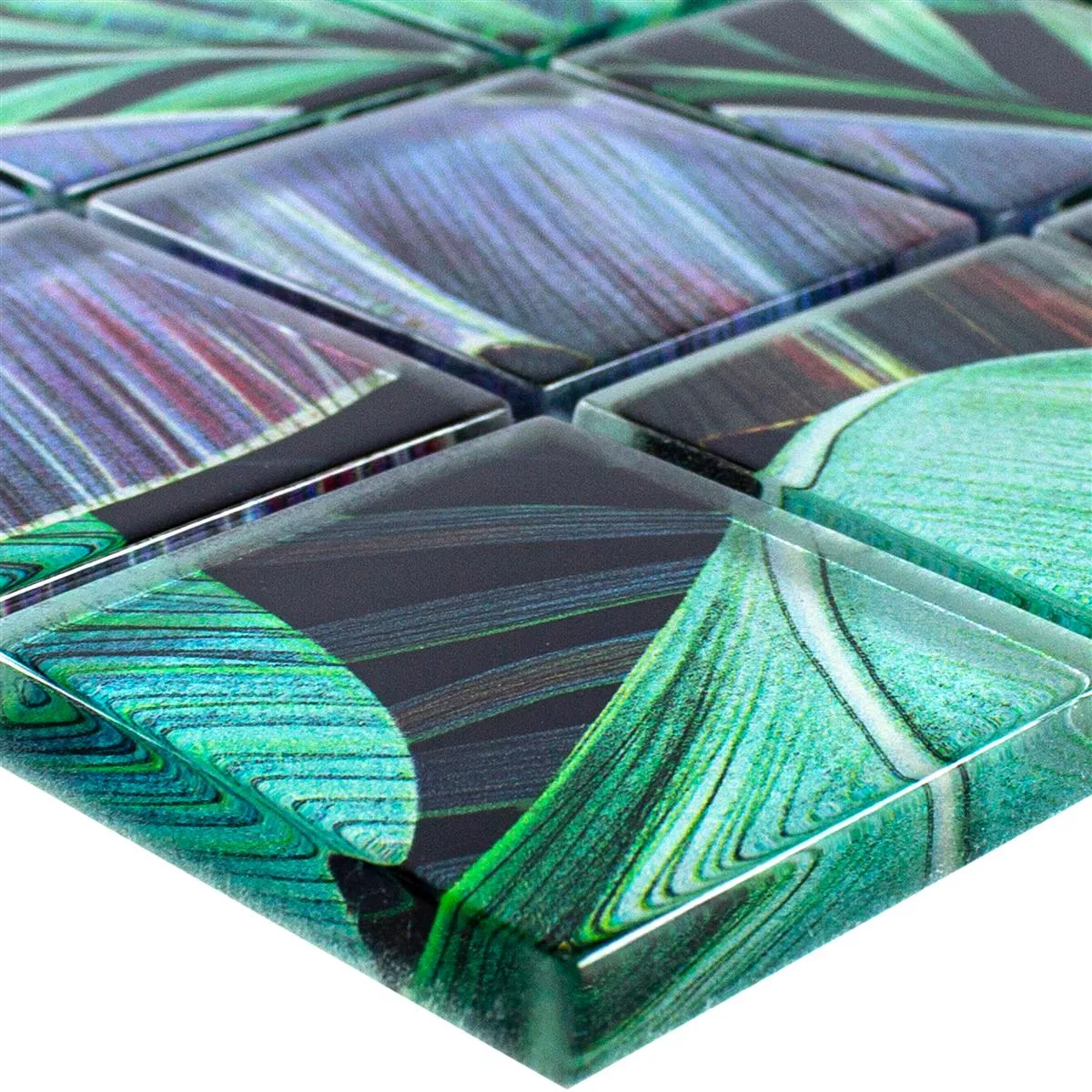 Muestra Mosaico de Cristal Azulejos Pittsburg Flor Óptica Verde Púrpura