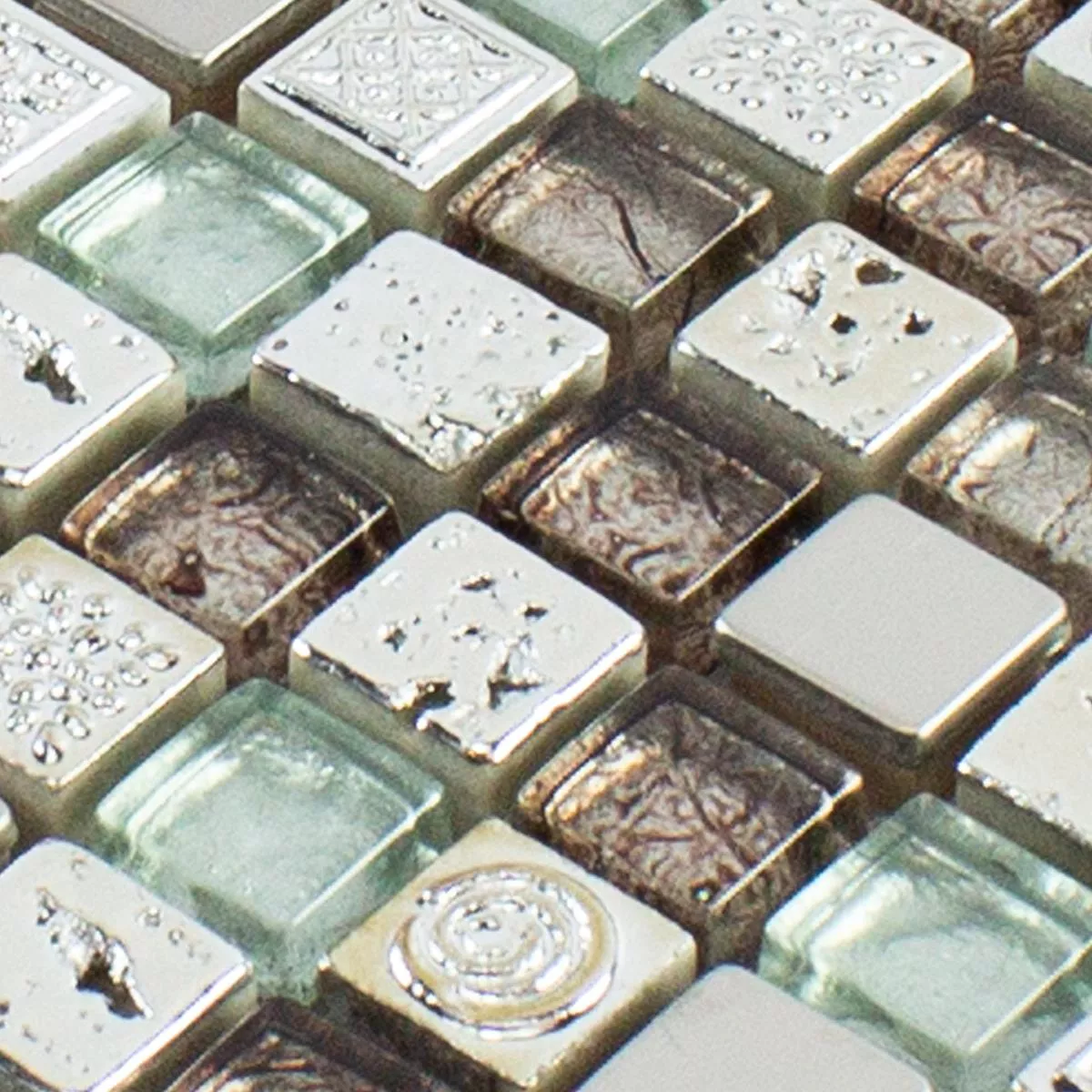 Muestra Cristal Resina Metal Azulejos De Mosaico Falco Marrón Plateado