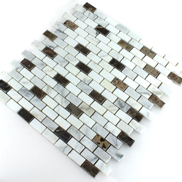 Azulejos De Mosaico Mármol Marrón Blanco Pulido 15x30x7mm