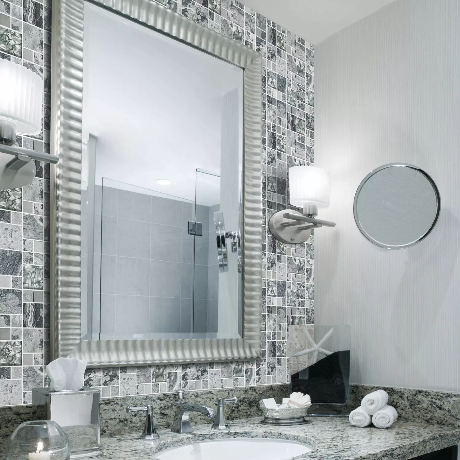 Azulejos De Mosaico Metal Cristal Piedra Natural Mezcla Gris Plateado