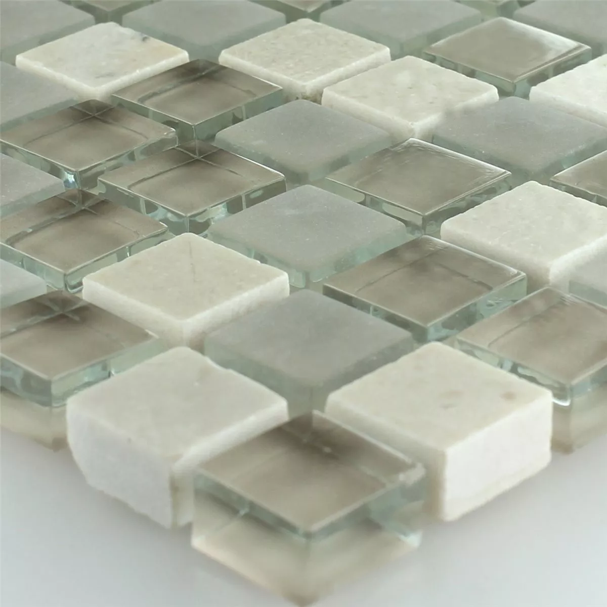 Azulejos De Mosaico Cristal Mármol Barbuda Crema 15x15x8mm