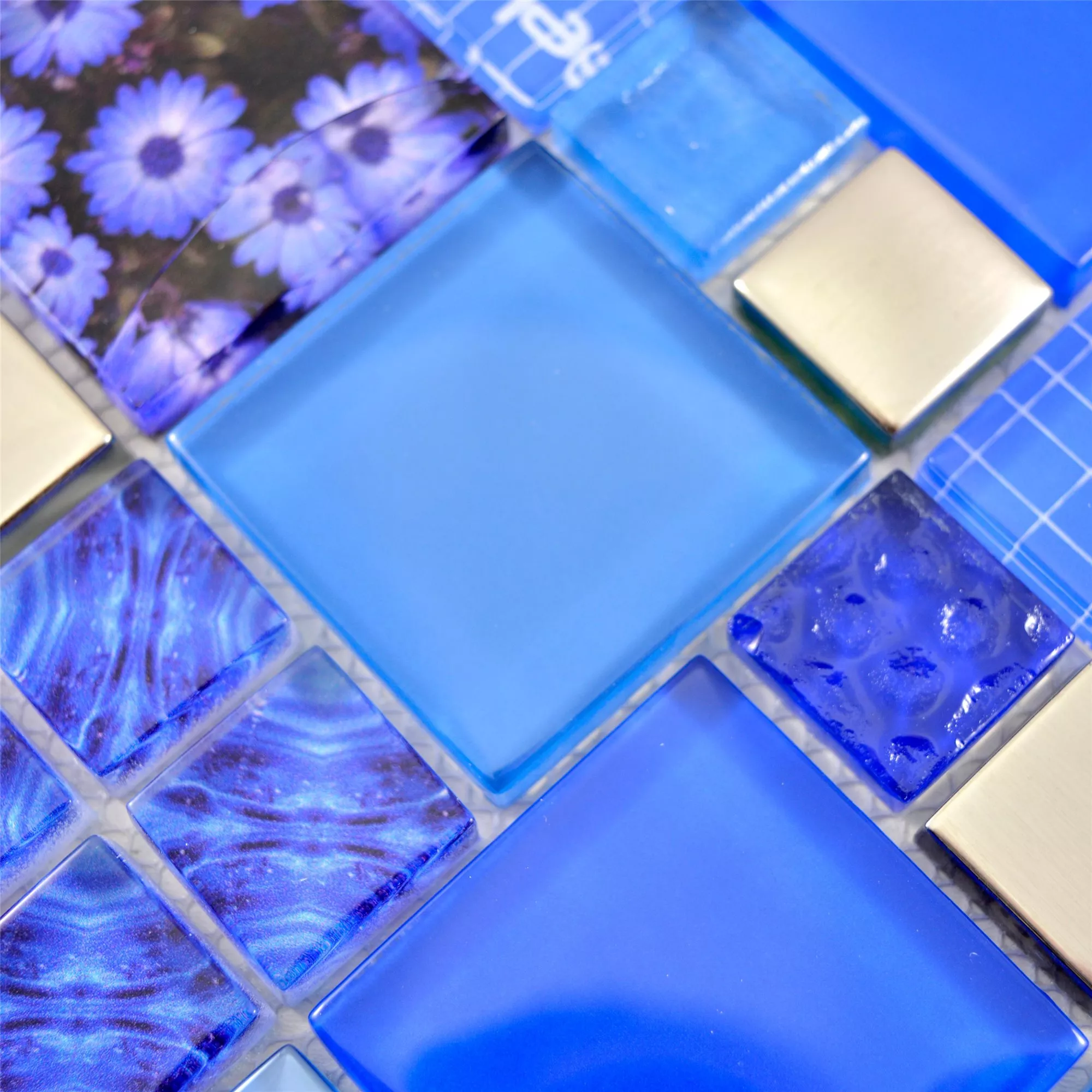 Mosaico De Cristal Azulejos Nemesis Azul Plateado