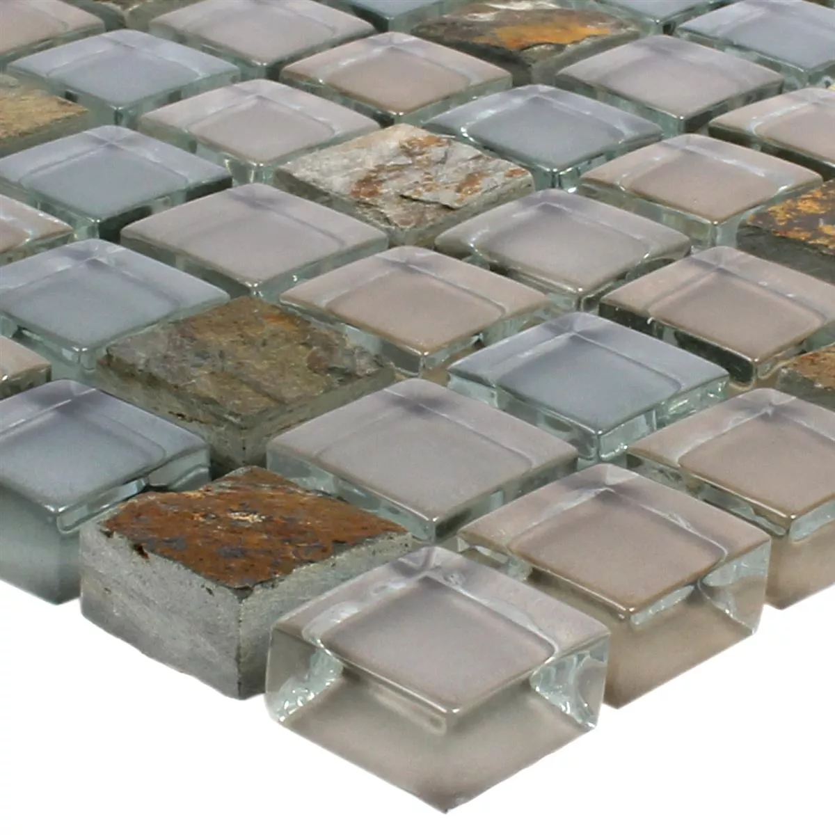 Muestra Azulejos De Mosaico Piedra Natural Cristal Mezcla Apollo Marrón 