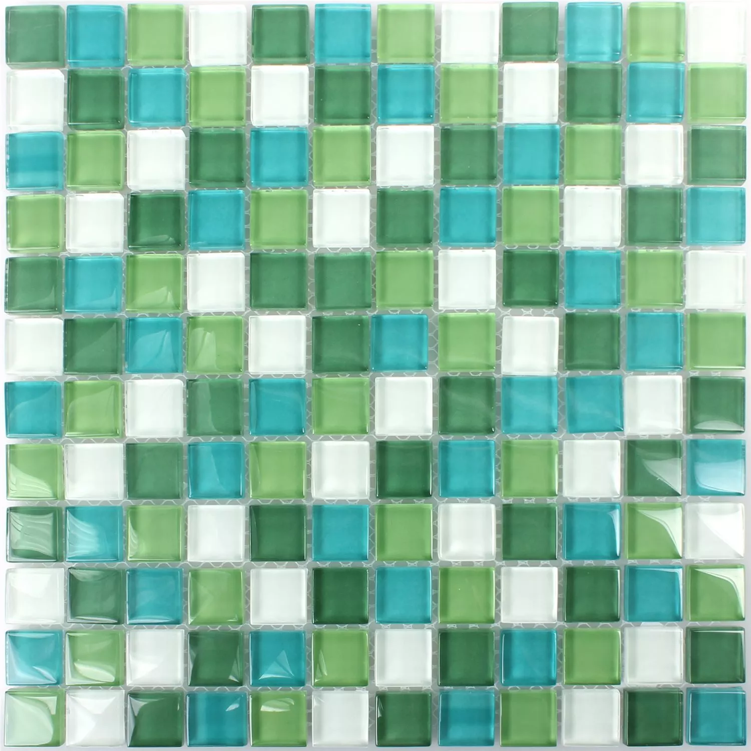 Muestra Azulejos De Mosaico Cristal Palmas Verde Blanco