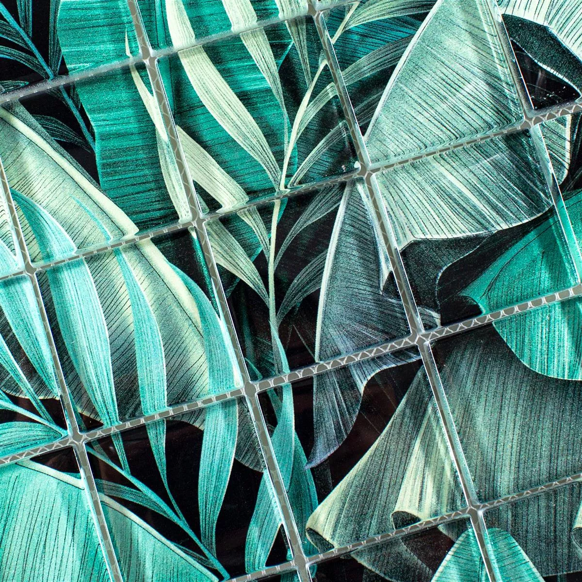 Mosaico de Cristal Azulejos Pittsburg Flor Óptica Verde Negro