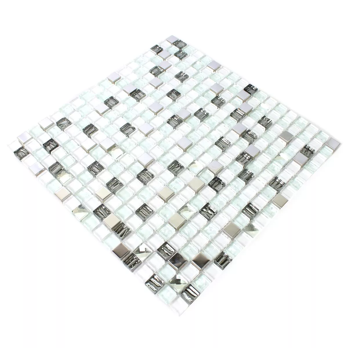Azulejos De Mosaico Cristal Acero Inoxidable Blanco Turquesa