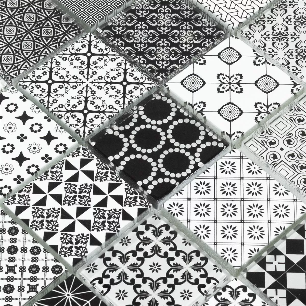 Muestra Mosaico de Cristal Azulejos Ornamento Negro Blanco