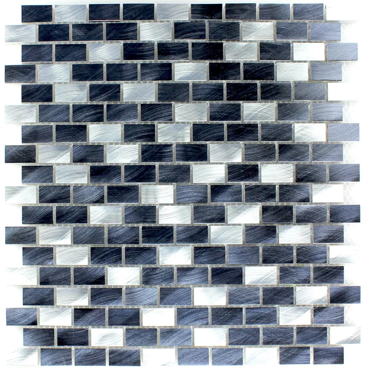 Azulejos De Mosaico Auminio Plateado Negro 15x30x4mm