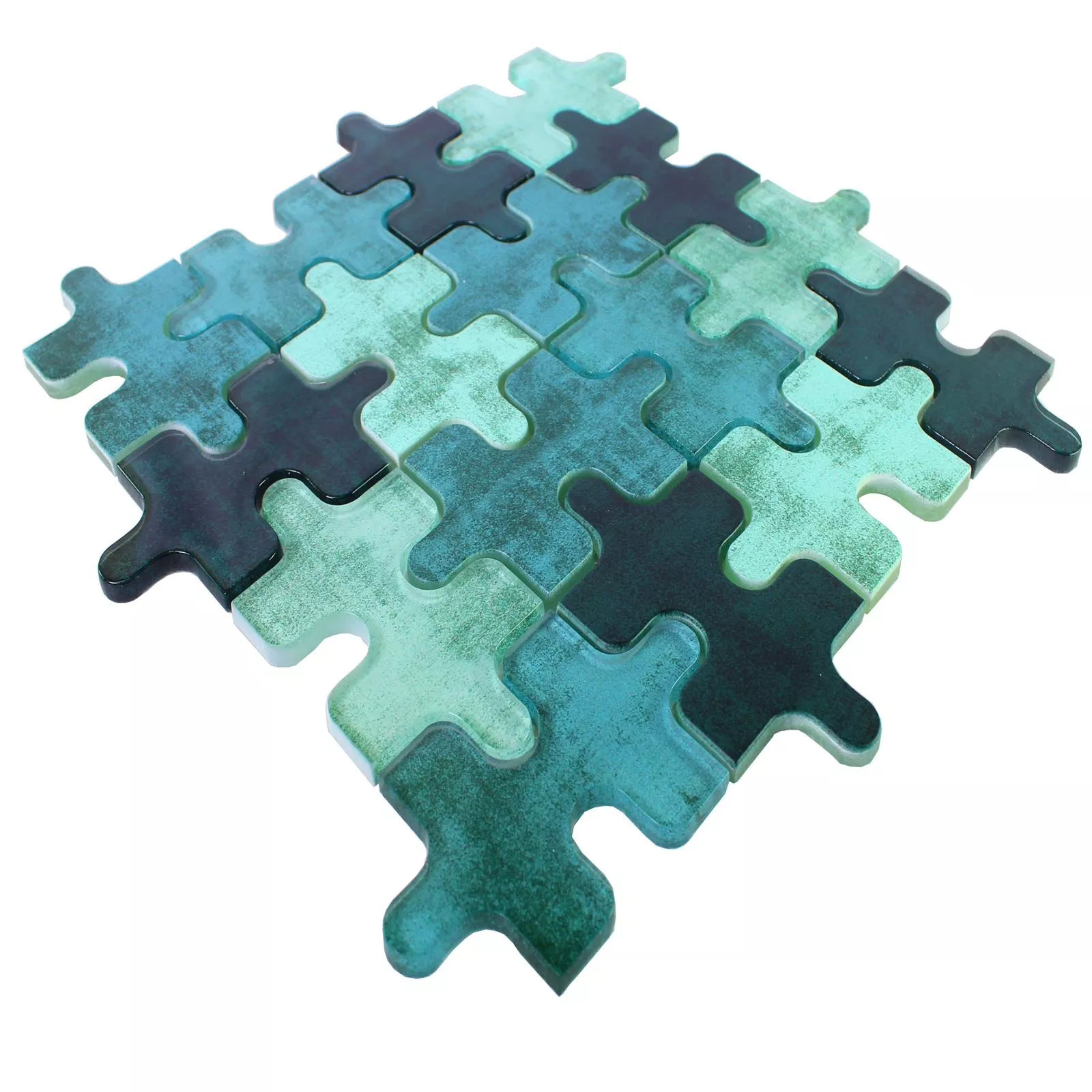 Muestra Mosaico De Cristal Azulejos Puzzle Verde