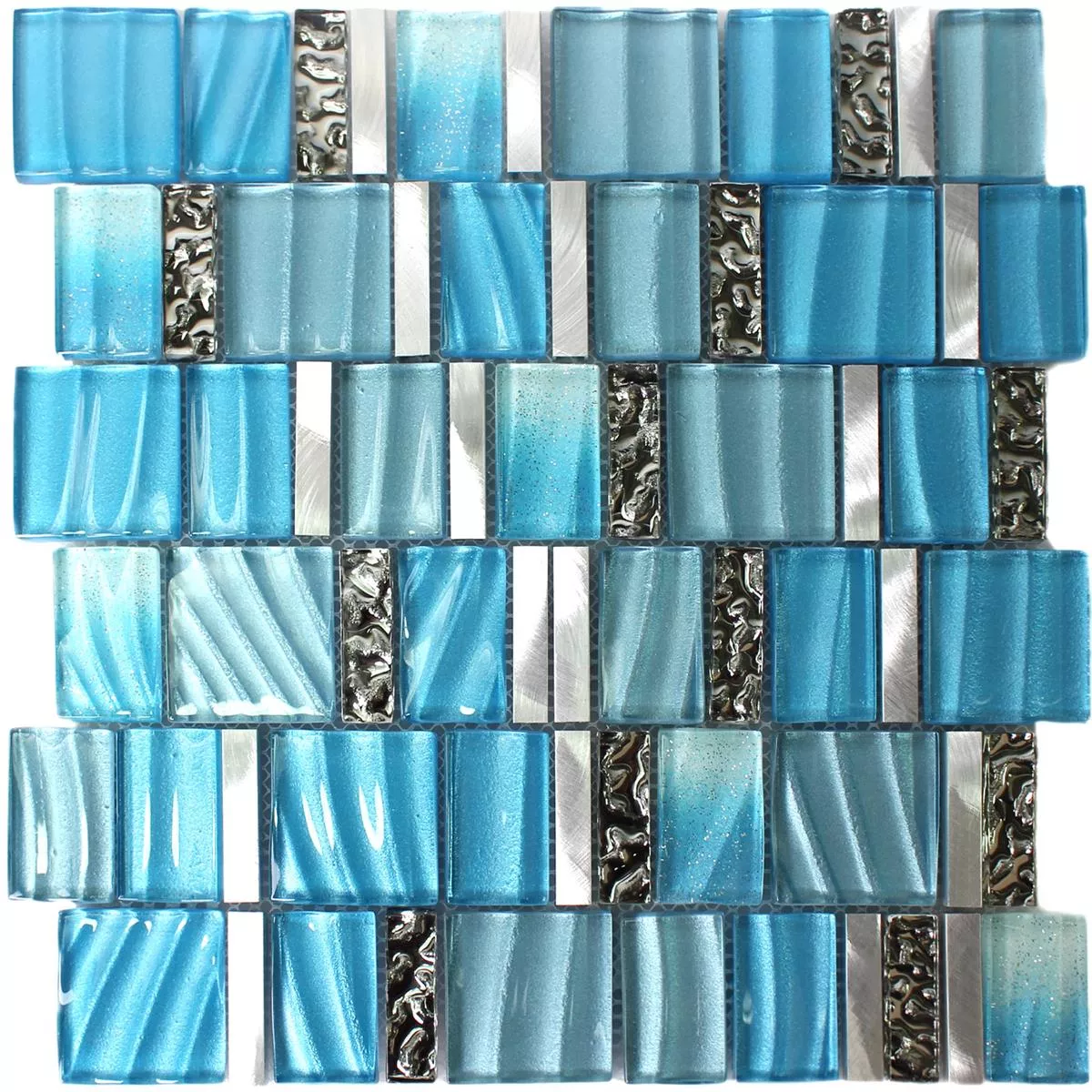 Azulejos De Mosaico Cristal Auminio Azul Plateado Mezcla