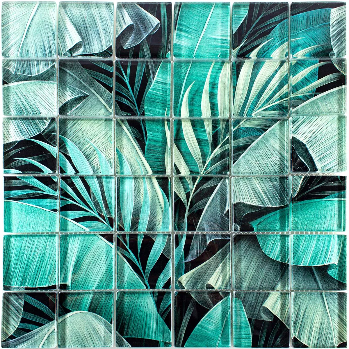 Muestra Mosaico de Cristal Azulejos Pittsburg Flor Óptica Verde Negro