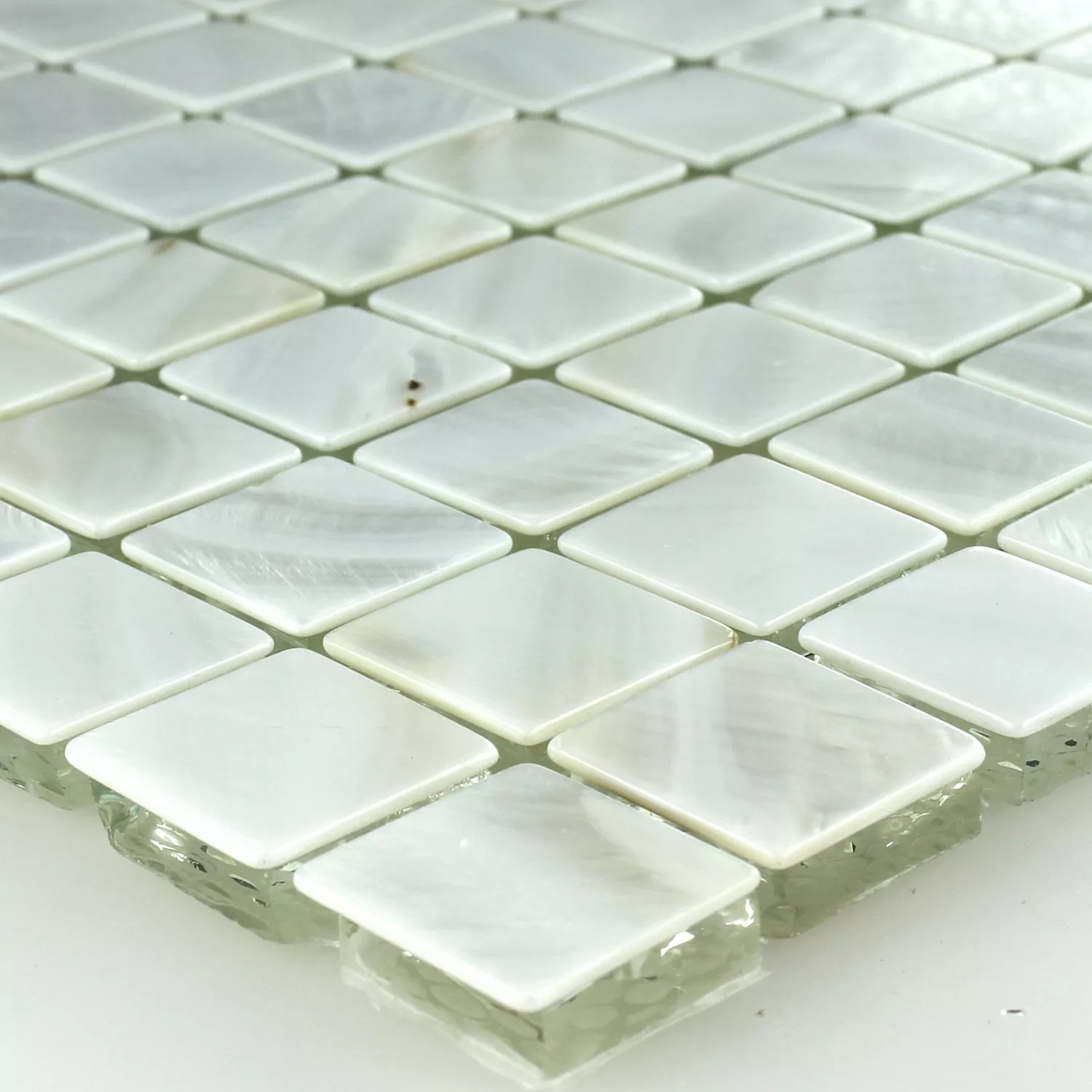 Azulejos De Mosaico Cristal Efecto Nacarado Marfil Blanco 23x23x8mm