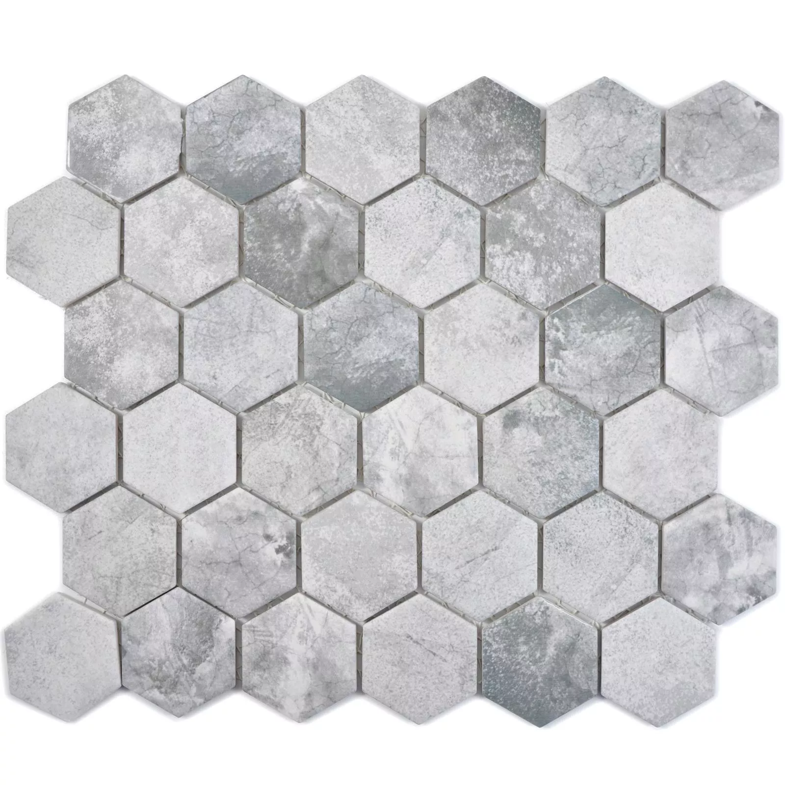 Muestra Mosaico Cerámico Comtessa Hexagonales Aspecto De Cemento Gris Claro