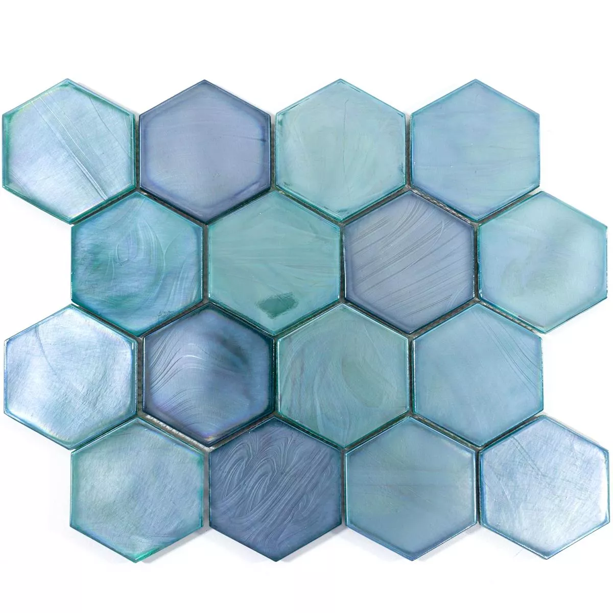 Muestra Mosaico de Cristal Azulejos Andalucia Hexagonales Lago Verde