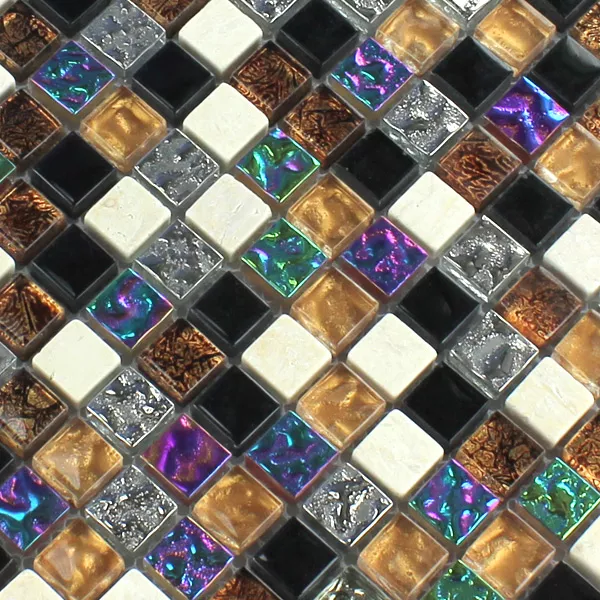 Muestra Azulejos De Mosaico Cristal Piedra Natural Festus Colorido Mezcla
