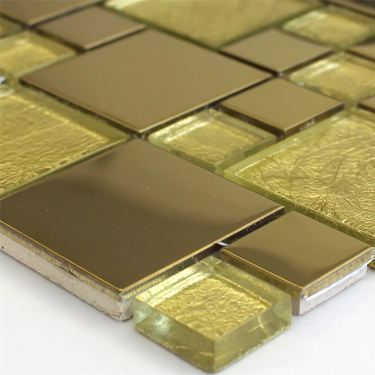 Muestra Azulejos De Mosaico Cristal Acero Inoxidable Metal Oro