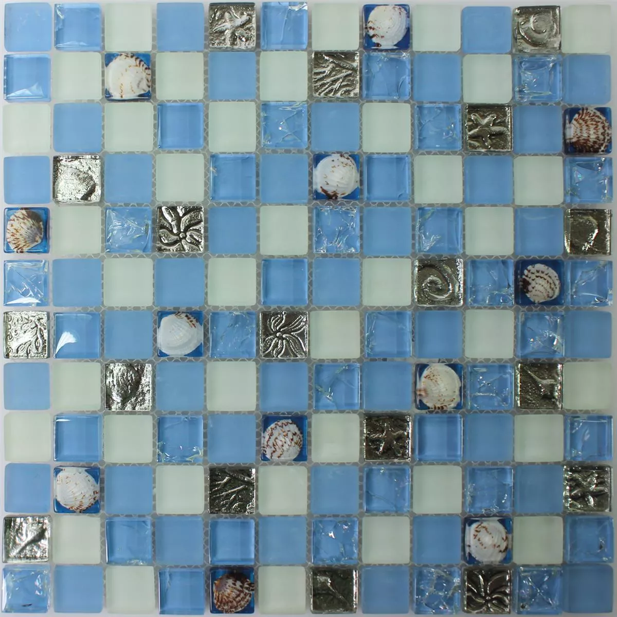 Azulejos De Mosaico Cristal Concha Byron Azul Mezcla