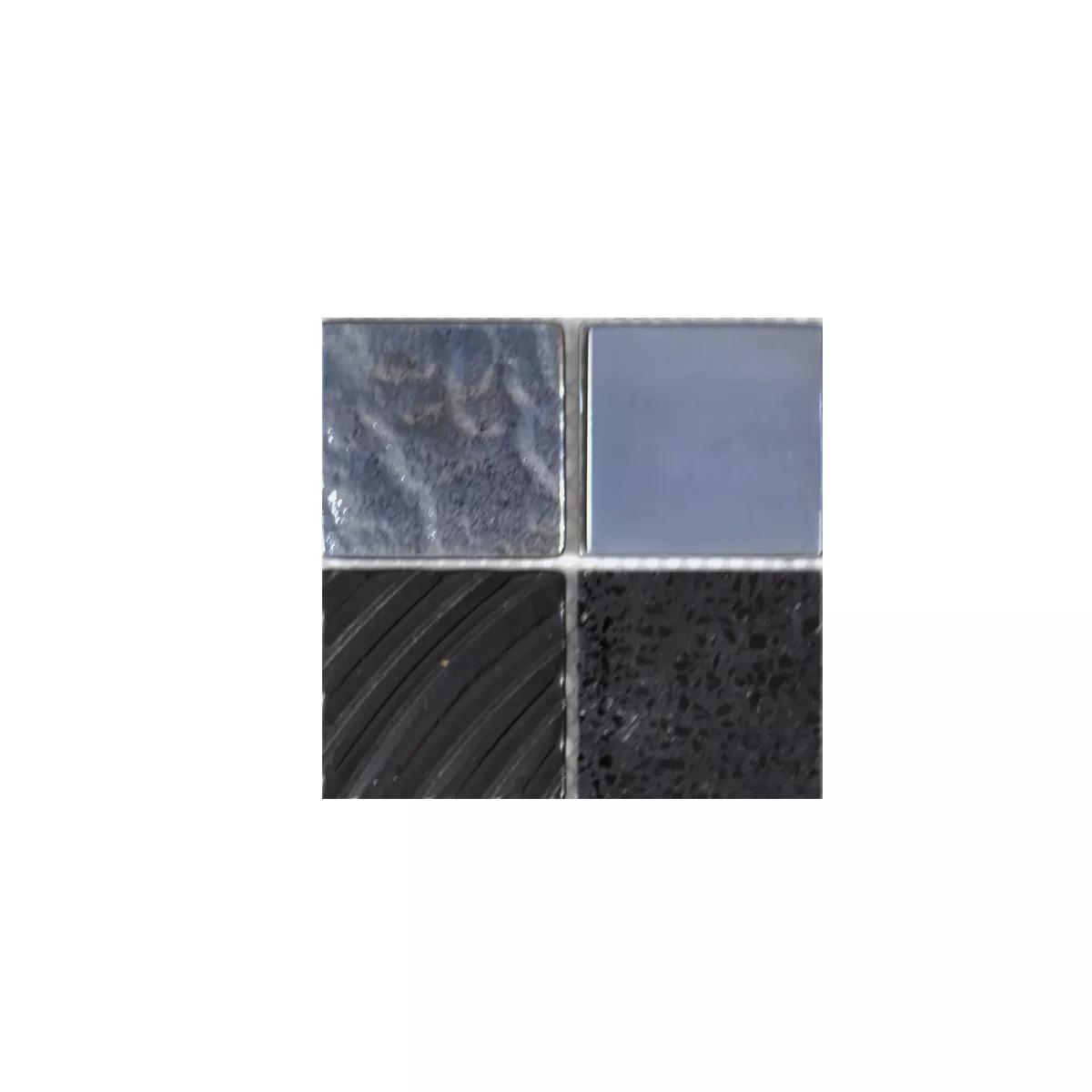 Muestra Cristal Acero Inoxidable Piedra Natural Azulejos De Mosaico Emporia Negro Plateado