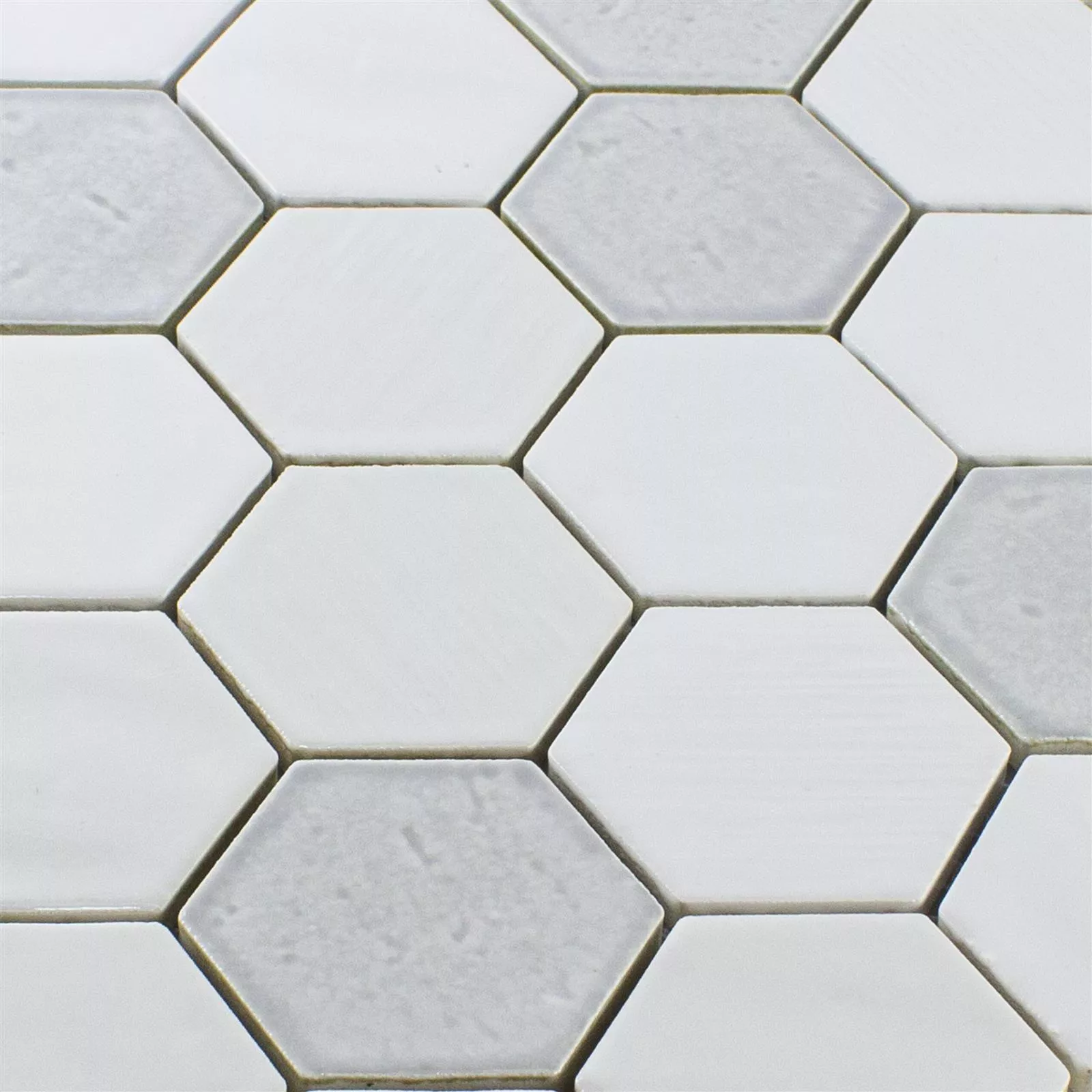 Muestra Cerámica Azulejos De Mosaico Roseburg Hexagonales Brillante Blanco