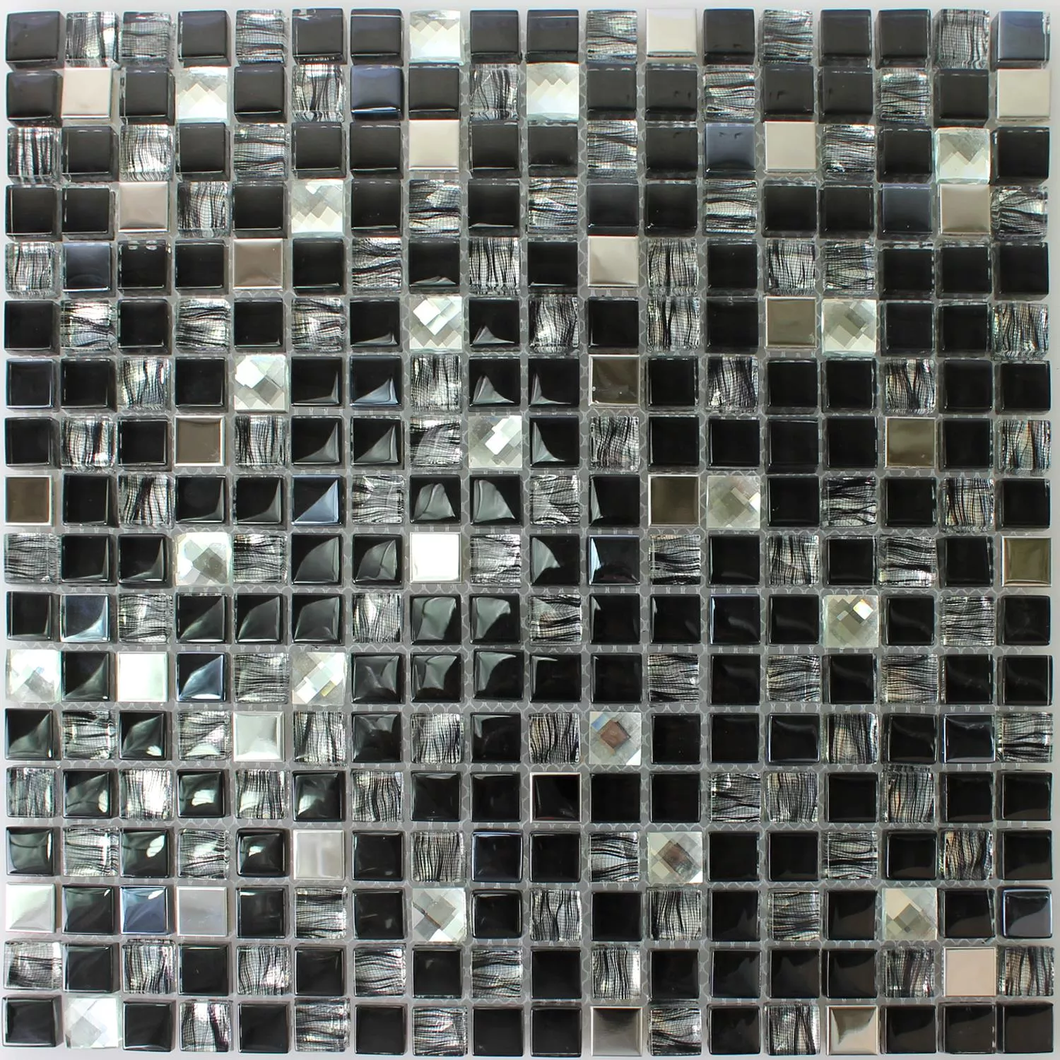 Muestra Azulejos De Mosaico Cristal Acero Inoxidable Malaya Negro Cuadrado 