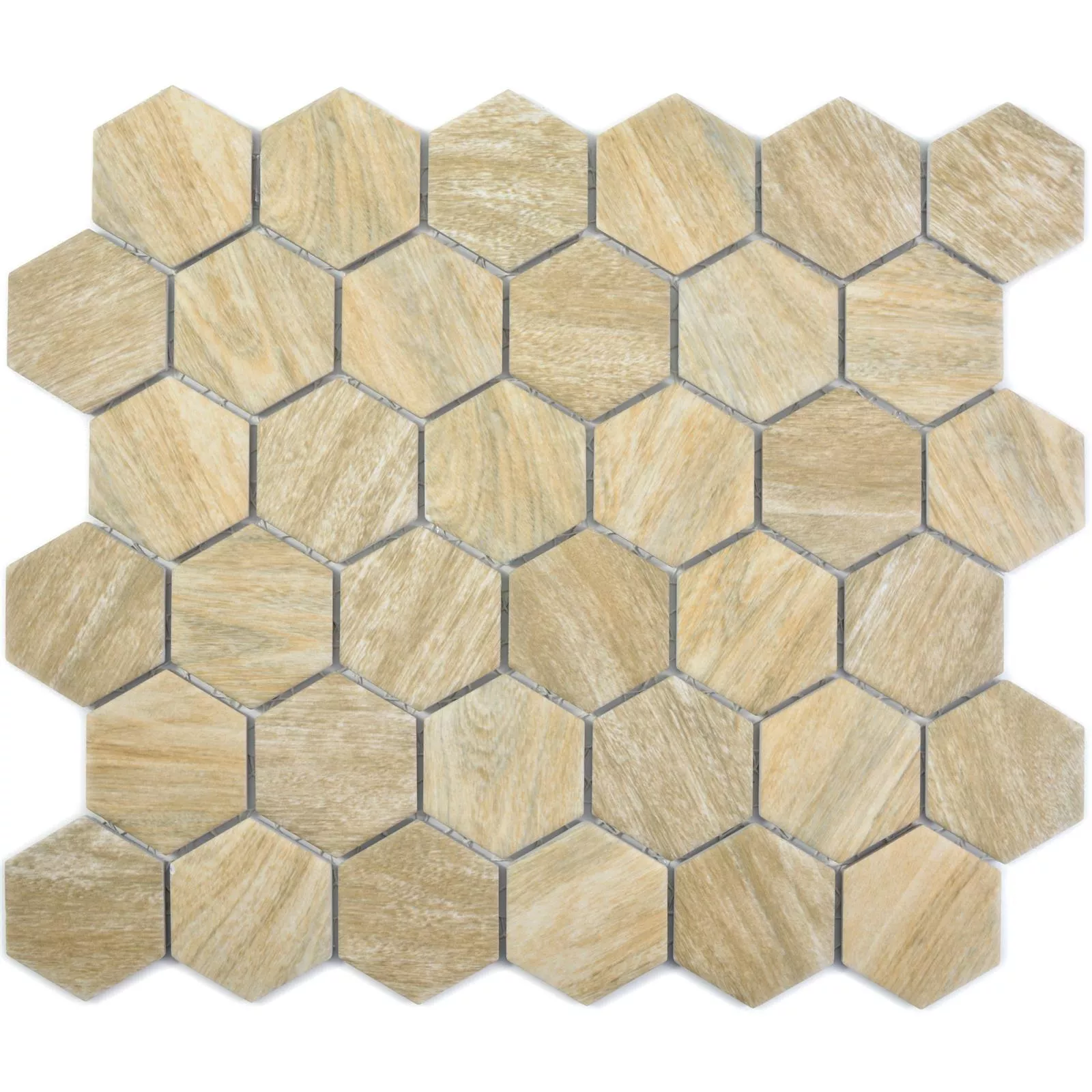 Mosaico Cerámico Duponti Hexagonales Aspecto De Madera Beige