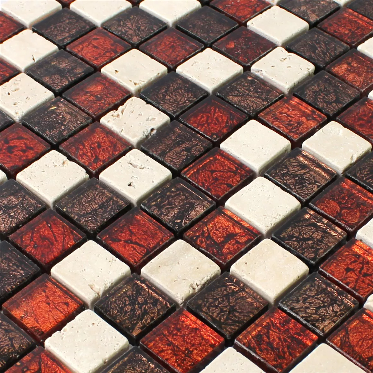 Muestra Azulejos De Mosaico Piedra Natural Cristal Rojo Marrón Beige