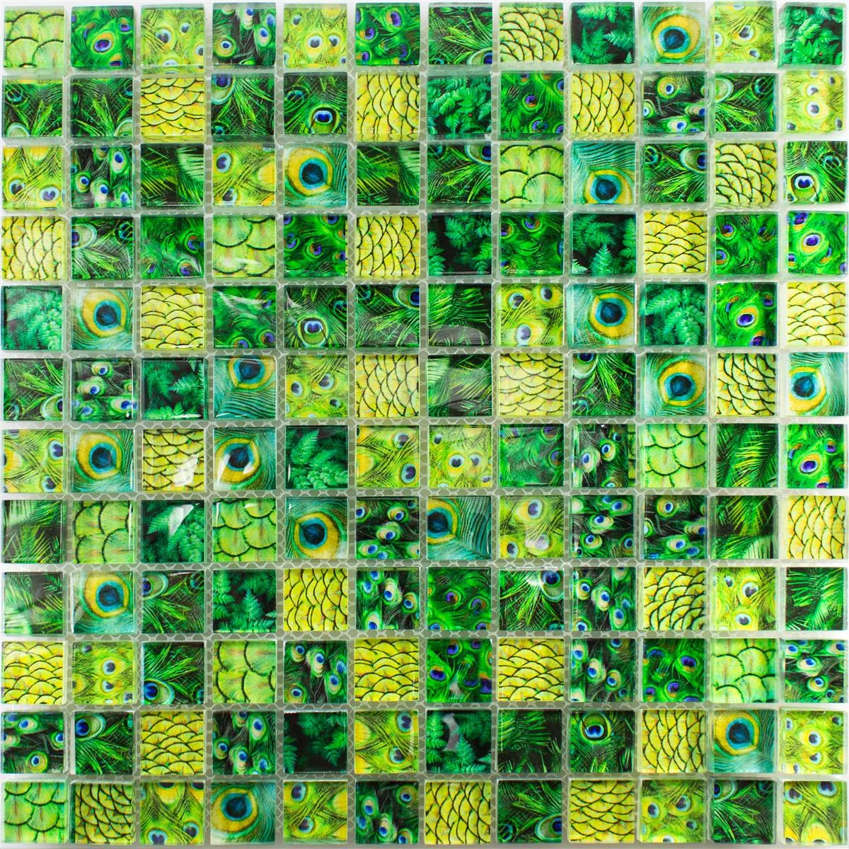 Muestra Mosaico de Cristal Azulejos Peafowl Verde 23
