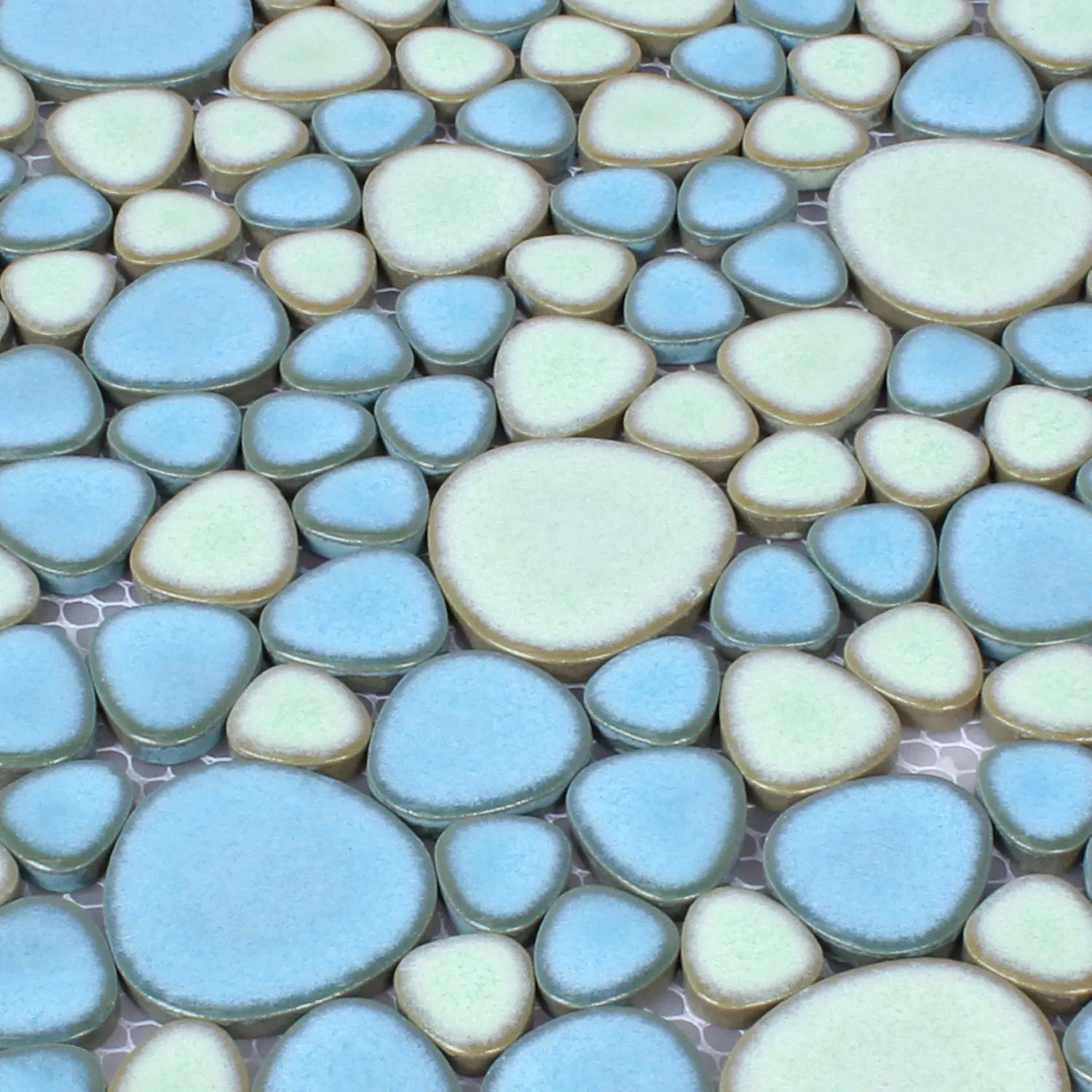 Muestra Azulejos De Mosaico Cerámica Aspecto De Guijarros Turquesa