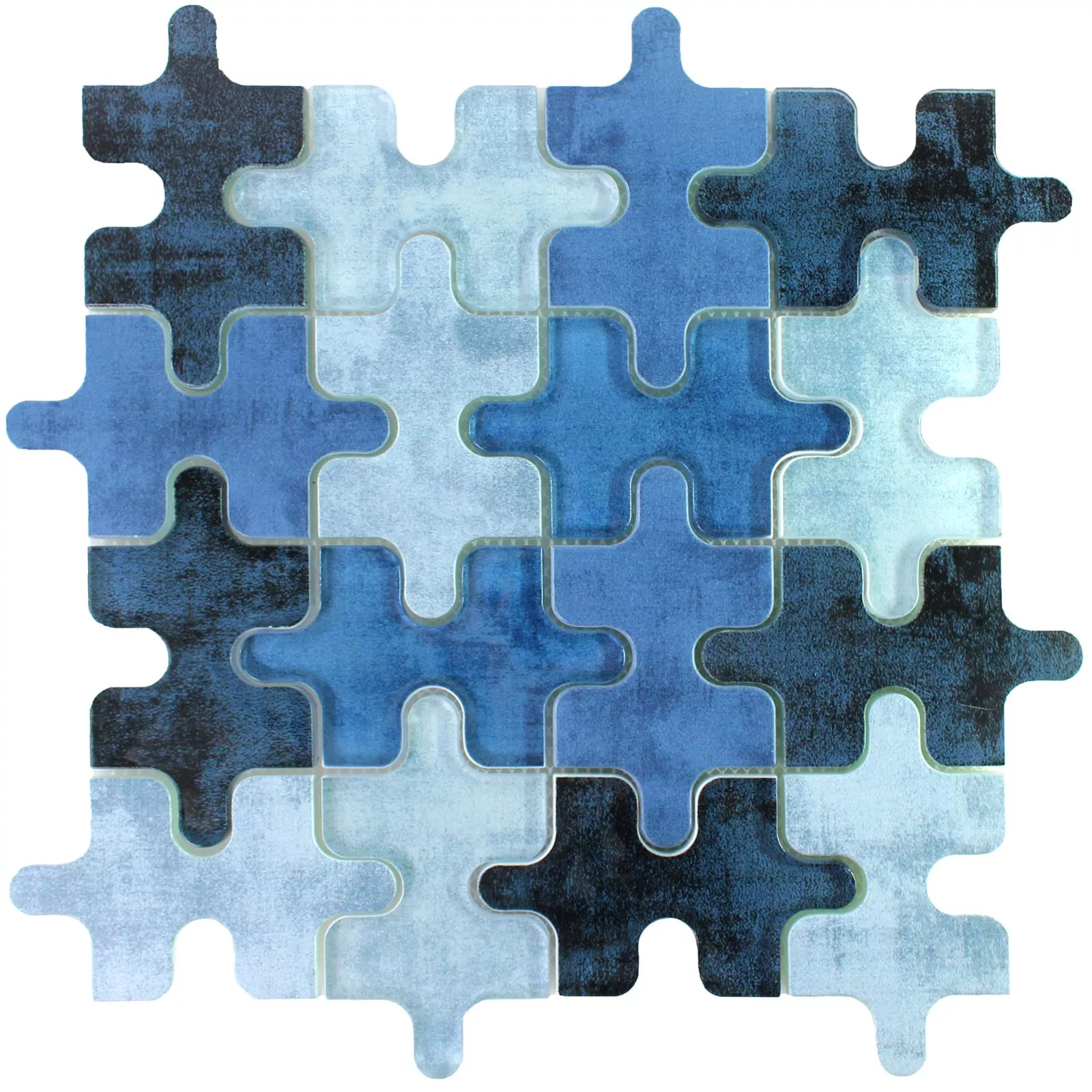 Mosaico De Cristal Azulejos Puzzle Azul