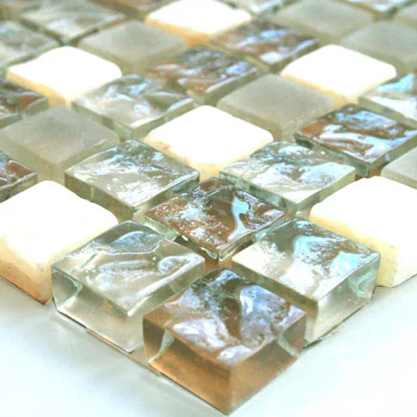 Azulejos De Mosaico Cristal Mármol 15x15x8mm Beige Mezcla Onyx