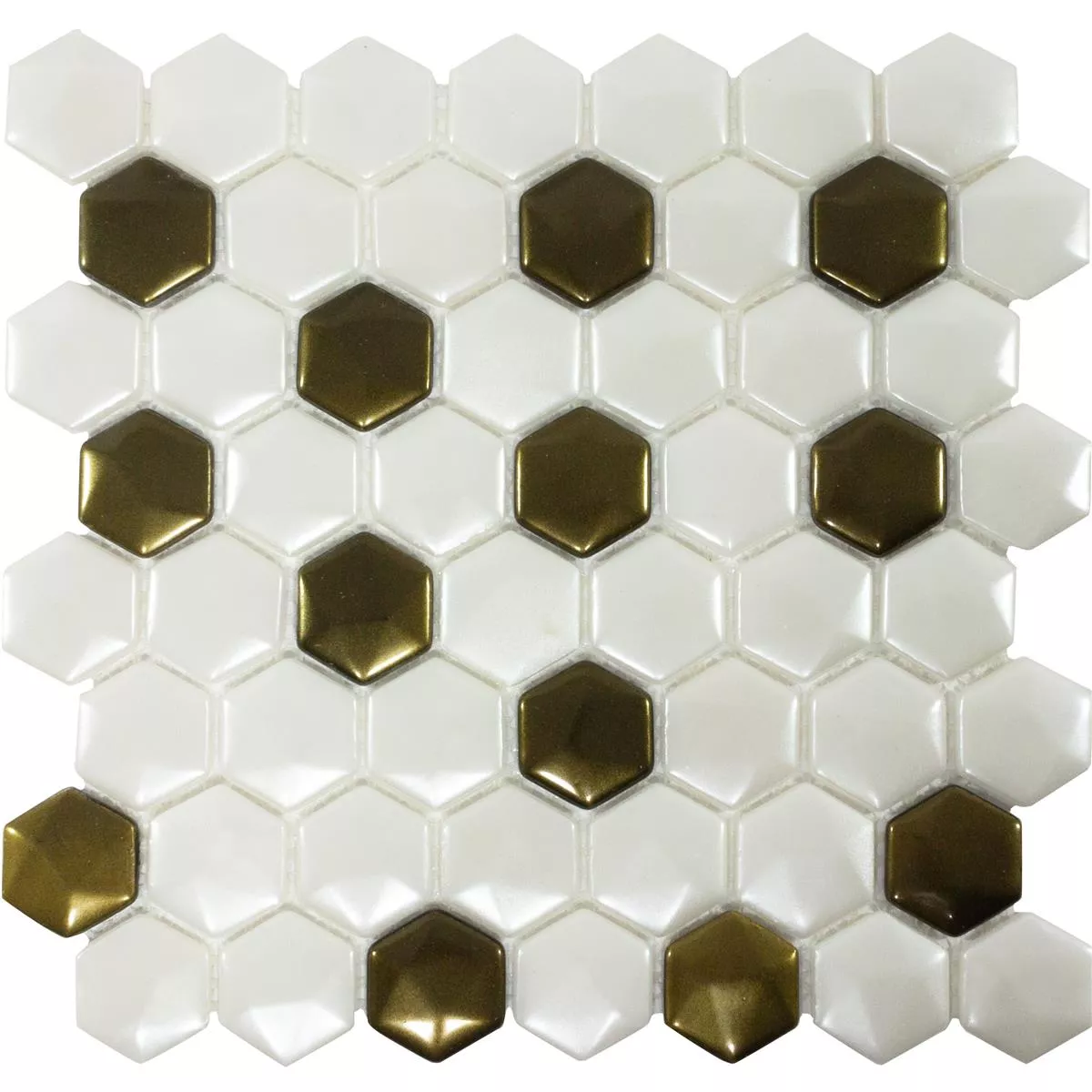 Mosaico de Cristal Azulejos Las Vegas Hexagonales 3D Blanco Oro